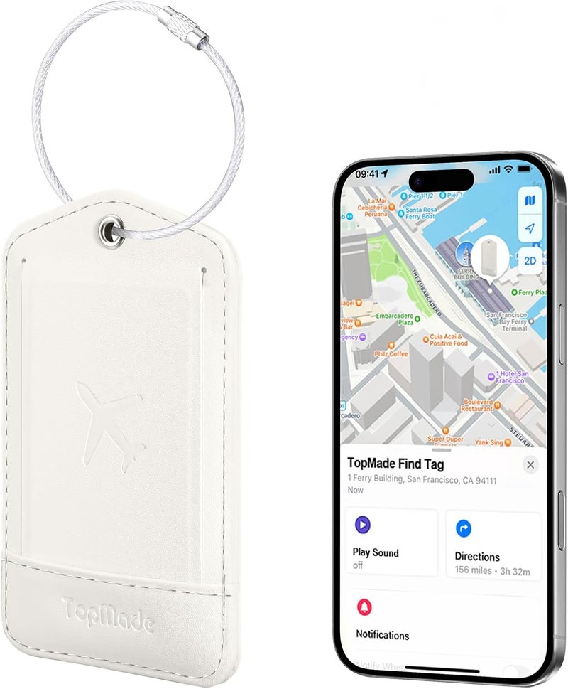 TopMade Smart Luggage Tag with Find My, Premium Leather Luggage Tags for Suitcase, Travel Bags, Backpacks, Anti-Lost Suitcase Tag Tracker for Travel with Privacy Name Card, Rechargeable - Image 1